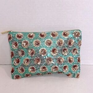 TARTE Sequin Clutch Bag / cosmetics bag- Gold and Green NWT